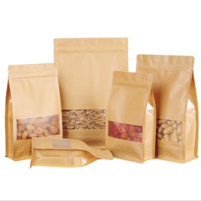 China Wholesale Moisture Proof Brown Food Packaging Zip Lock Bags Flat Bottom Paper Bag Packaging With Window for sale