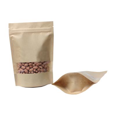 China 14x22x4cm Biodegradable Moisture Proof Stand Up Resealable Kraft Paper Zipper Food Bag With Clear Window For Coffee Bean, Tea, Candy, Chocolate for sale