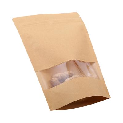 China Wholesale Moisture Proof Kraft Paper Bag Stand Up Ziplock Pouch With Clear Window For Universal Storage 16x22x4cm for sale