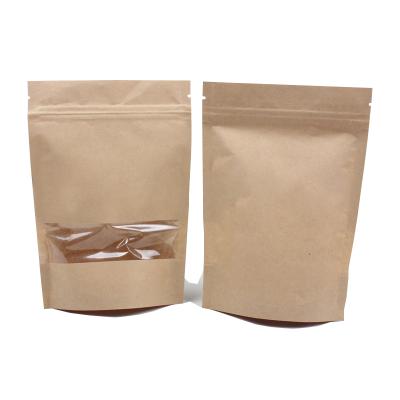 China Wholesale Moisture Proof Recyclable Kraft Paper Bags Stand Up Ziplock Pouch With Clear Window For Tea, Coffee, Snack, Dried Fruit Or Business for sale