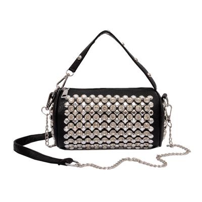 China 2021 Fashion Ladies Round Bag PU Elegant Shoulder Diamond Women Messenger Clips Luxury Cross - Body Rhinestone Handbag for sale