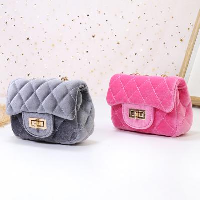 China Water Proof Winter Luxury Embroidery Small Purses And Bags Chain Children Shoulder Fall Handbags Pale Pink Velvet Mini Purse for sale