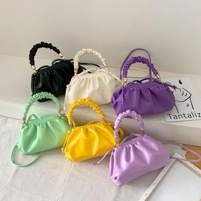 China Fashion Pure Color Clips One-shoulder Handbag Korean Fashion Popular Handbag For Women PU High Level Simple Candy Customized Square for sale