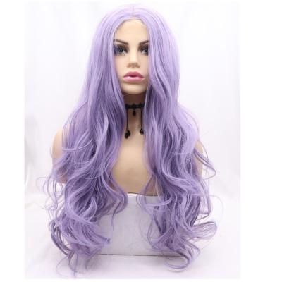 China Synthetic Lace Frontal Wig Silky Straight Wholesale Transparent Lace Cosplay Hair Top Purple Wig for sale