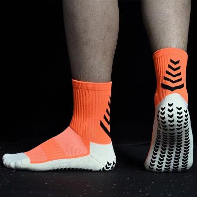 China Breathable Sports Socks Custom Logo Anti Slip Soccer Football Socks With Handle Sport Dots Football Grip Socks for sale