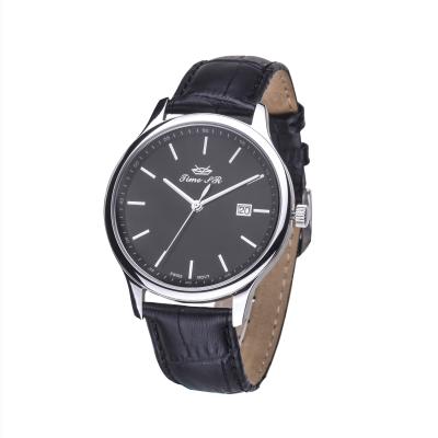 China Water Resistant Wrist Watch Band Black 316L Leather Watch For Men for sale