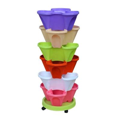 China Plastic Vertical Matching Wheel Tray Planter Garden Supplies Flower Water-saving Strawberry Combination Pot Stackable Multilayer Planter Pot for sale