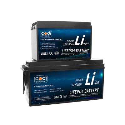 China Codi Energy Lifepo4 12v 100ah Solar Energy Storage Lithium Ion Battery Pack 12volt 100ah Lifepo4 Battery 256*165*210mm for sale