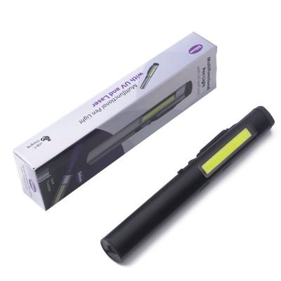 China Magnet+120Â ° Multifunctional Rotation Pen Light 365nm UV LED Flashlight Torch Light With UV And Laser Function for sale