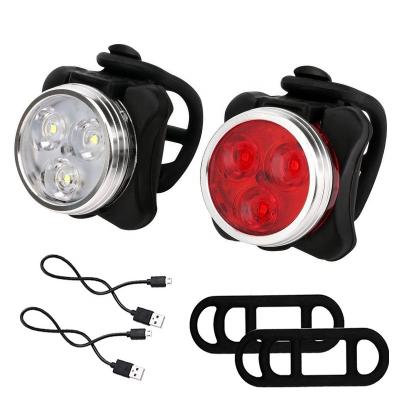 China Aluminum Alloy + Engineering Bicycle Head Front Light 3 LED Head Light 4 Modes USB Tail Clip Light Plastic High Quality Bright Recycling Rechargeable Lamp for sale