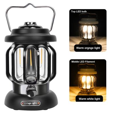 China European Vintage Outdoor Hanging Lantern Metal Tent Decorative Waterproof LED Lamp Rechargeable Rechargeable Camping Lights Retro For Garden for sale