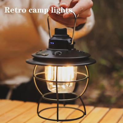 China Vintage Outdoor Metal Lantern USB Rechargeable Camping Lighting 3 Hanging Light Waterproof Garden Lamp For Yard Pathway for sale