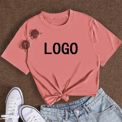 China Customizable Designs Women's Anti-pilling T-shirt Solid Color Cotton Crewneck Sweater Short Sleeve Tops Streetwear for sale