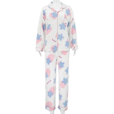 China Dropshipping Breathable Wholesale Women's Sleepwear Long Sleeve Cardigan Lapel Pants Printing Suit Home Wear Two-piece Pajamas for sale