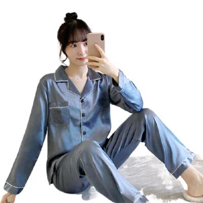 China Dropshipping Women's Sleepwear Breathable Lapel Knitted Long Sleeve Pants Suit Home Wear Two Piece Pajamas for sale