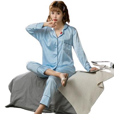 China Dropshipping women's two-piece suit pajamas lapel sleepwear single breathable cardigan long sleeved pants home wear for sale