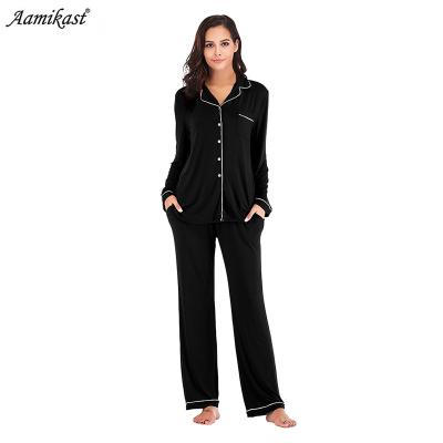 China Manufacturer Dropshipping Women QUICK DRY Source Sleepwear Lapel Modal Cardigan Loungewear Two Piece Suit for sale