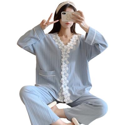 China Dropshipping Thermal Women's Thermal Women's Sleepwear Two-piece Pajamas Home Wear Single Lapel Cardigan Lapel Long Sleeve Pants for sale