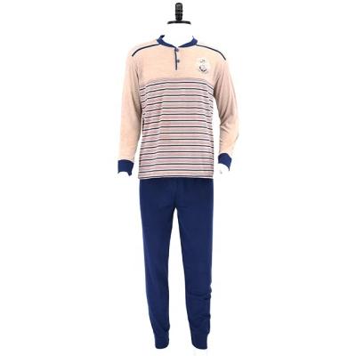 China Factory Custom Men's Two Piece Round Neck Breathable Long Sleeve Pants Pajamas Knit Pajamas Lounge Wear for sale