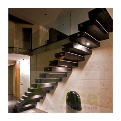 China Modern Floating Staircase New CÆ Modern Design Tempered Glass Floating Straight Stairs for sale