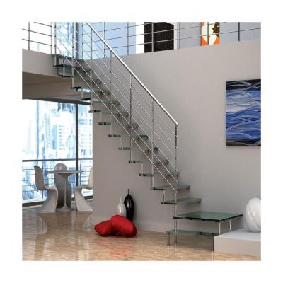 China Modern Tread Design Stainless Steel Stringer Staircase Wooden/Glass Railing Mono Glass Staircase for sale