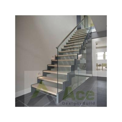 China ACE Modern Hot Sale Double Beam Staircase With Clear Tempered Glass Staircase Enclosure Indoor Meaning for sale