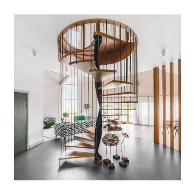 China Modern Round Post / Cable Fencing Stainless Steel Center Beam Spiral Stairs for sale