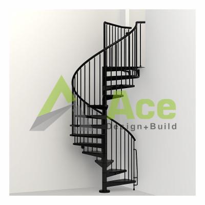 China Modern Spiral Stairs Center Beam High Safety Stairs with Vertical Cable Railing and Wood Treads for sale