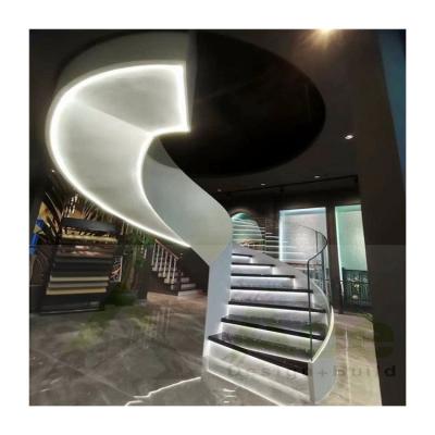 China Modern Quick Assemble Curved Stainless Steel Stairs Indoor Staircase for sale