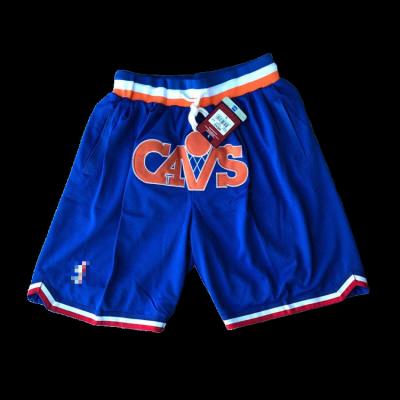 China Anti-Bacterial Quickly shipping Cleveland Basketball Shorts Design Embroidered With zippered back pockets Quickdry Sports Pants Blue for sale