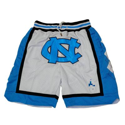 China Anti-Bacterial Players design North Carolina University Basketball Tar Heels Shorts Classics Embroidery zippered pockets Sports Sets White/Blue for sale