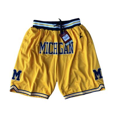 China Anti-Bacterial Top seller Michigan University Basketball Wolverines Shorts Vintage zippered pockets Quickdry Sports Pants Nvay/Yellow for sale