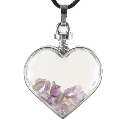 China Natural Heart Shaped Crystal Pendant Necklace From China Amethyst Chips Filled Healing Gemstone Jewelry for sale