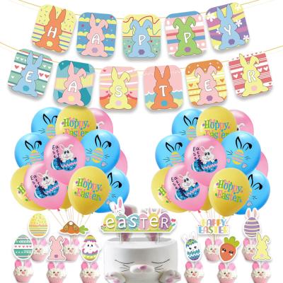 China Easter Costume Easter Party Flag-Pull Balloon Set Colorful Latex Balloon Rabbit Easter Party Decorations for sale