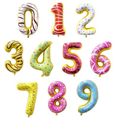 China Promotional Toy 32inch Number Donuts Cake Dessert Printing Number Foil Balloons For Kids Birthday Party Decor Supplies Sweet Number Balloon for sale