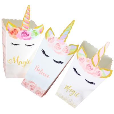 China Recycled Disposable Paper Unicorn Party Popcorn Box Materials Unicorn Custom Design Cinema Entertainment for sale