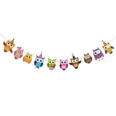 China Festival Decoration Baby Boy Girl Party Decorations School Decoration Happy Birthday Paper Owl Bunting Banner for sale