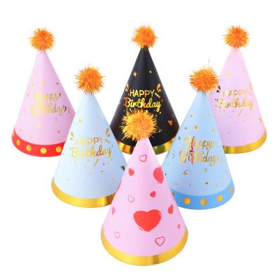 China Birthday hat border hair ball bronzing color birthday hats kids party decoration adult birthday hats for sale