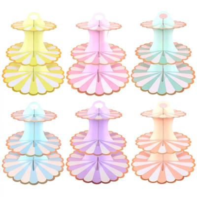 China Disposable Birthday Wedding Baby Show Party Decoration 3 Layer Cake Stand Disposable Tableware Paper Cake Stand Tower Tools for sale