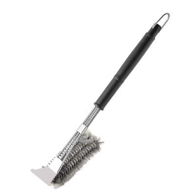 China Easily Cleaned Plastic Stainless Steel Long Handle BBQ Grill Brush With Scraper for sale