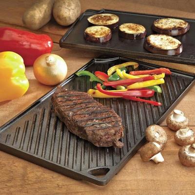 China Sustainable Cookware Home Outdoor Cast Iron Garden Griddle Reversible BBQ Grill Dish for sale