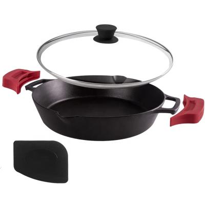 China Workable Wok Set High Quality Tempered Glass Cover And Double Ear Cast Wok for sale