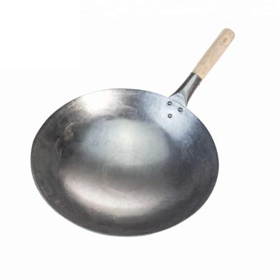 China Sustainable Chinese Wok With Handle Carbon Steel Wok With Wooden Handle for sale