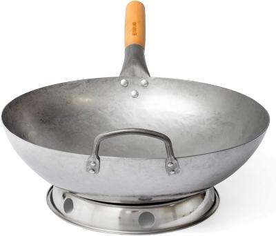 China Viable wok and stir-fry pans for home and professional cooking wok set with wooden handle for sale