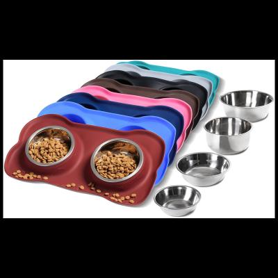 China Viable Hot Selling Dog Bowl Stainless Steel Pet Supplies Smart Animal Pet Silicone Double Feeders Feeding Bowls for sale