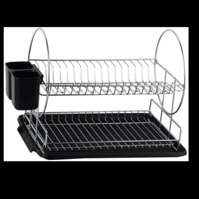 China Sustainable Chrome Plated Steel 2-Tier Dish Rack With Drainer Cutlery Cup Over Sink Stainless Steel Dish Rack for sale