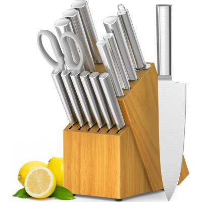 China 16 Pieces Stainless Steel Cavity Wood Handle Kitchen Block Knife Set Sustainable for sale