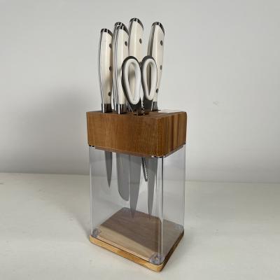 China Viable Novel 7 Piece Kitchen Knife Set With Acrylic And Acacia Wood Knife Block for sale