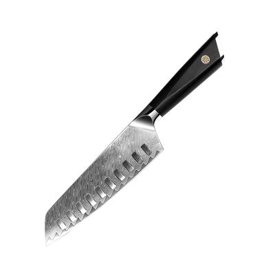 China Viable Damascus Santoku Knife 7 Inch Professional Japanese Damascus Stainless Steel With Black G10 Handle for sale