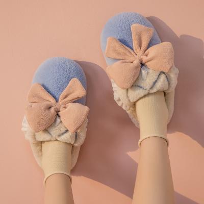 China Amazon Fashion Trend Wholesale Cute Bow Fuzzy Cotton Women's Best Commodities Slippers Winter Sale for sale